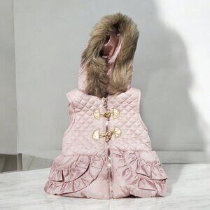 Little Lass Infant Puffer Vest Girls 12 Months Pink Faux Fur Hood Zipper
